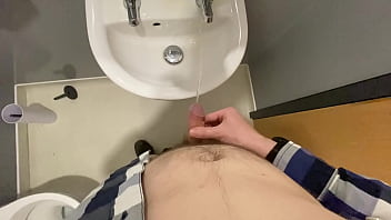 Pissing &amp_ cumming all over a public bathroom