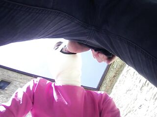 Laura on Heels amateur 2021 on pink outfit in outdoor oral job and masked blow job creampie