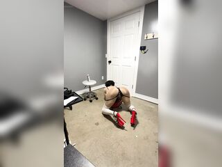 Cute trans wearing her hot red underware giant wang and titties