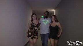 sexy duo sara jay and nikki ferrari kiss as shaun dam spanks them!