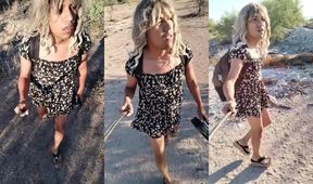 Linda ladyboy strolls in tiny minidress heels flashing everyone in public