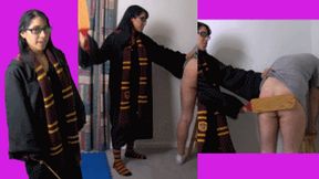 Hogwarts witch bitch eRica summons a man to play with! He gets paddled for not cooperating!