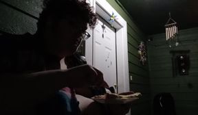 Fat FTM Feedee Gorges Smokes Burps Cum Drenched Porch