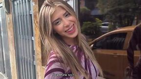 Latina babe meets a friend and invites him to her place