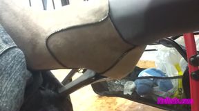 In the Bar Stroking My Husband with My Grey Mini Boots