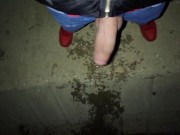 Peeing with erection and cumshot under a bridge