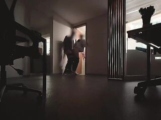 Coworkers Use Empty Office on Holiday – Standing Bang by the Kitchen Door Ends with Cum on Her Face