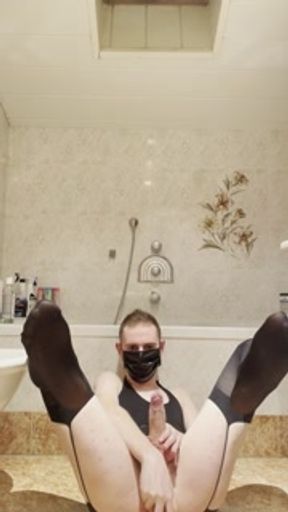 Crossdresser twink inserting dildos deeper and harder, cumming a lot