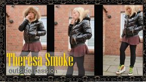 Smoking Domination Outdoors – Theresa Smoke crushes a cigarette with Adidas x Jeremy Scott heels
