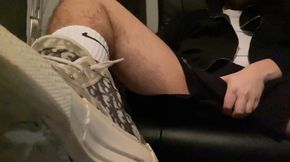 Hairy bear footwear play ASMR cum in Nike socks