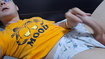 Horny College Boy Jerking off in Bed while waiting for StepDaddy