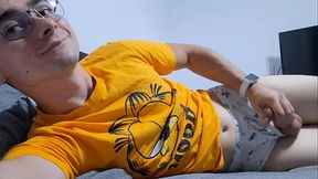 Horny College Boy Jerking off in Bed while waiting for StepDaddy