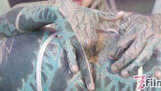 Intense TATTOO DAP action - 2 huge cocks inside 1 BOOTY - anal gapes, squirt, atm, prolapse, facial cu