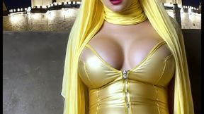 chubby hijab luxurious shemale teases her feminine body and cums hard (ai generated)