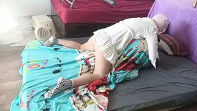 Hot foreplay with a couple, oil massage on her body