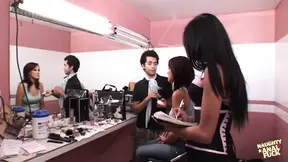 Naughty blonde and her brunette model friend share a cock in a steamy anal threesome