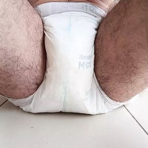 Filling my diaper with piss over the couse of a day and showing my hairy uncut cock in the end ABDL DL