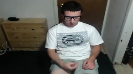 Cute nerdy boy cum to face on webcam