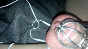 Pretty sissy Sadie caged e-stim orgasm