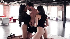 Threesome is a great chance for raven haired babes to enjoy sensual sex