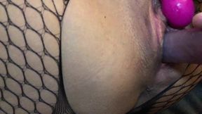 Skinny tanned Lola is quickly masturbating with pink dildo and her lover gives her the orgasm