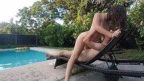 The dude fucks the beauty by the pool