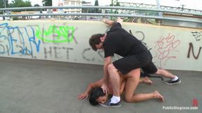 World Famous Dominatrix Down on Her Knees Crawling Naked Through the Streets of Europe