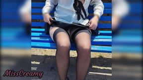 Pussy Flash - My Slutty Teacher Fingers Her Pussy in the Park with People Watching