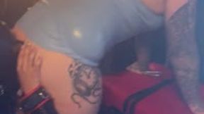 Female slave eats latex clad dominatrix ass