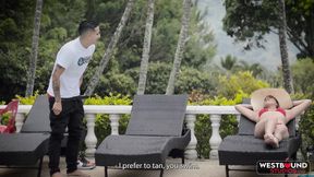 Vicky Wyne Fucks Husband and His Friend in Outdoor Threesome.