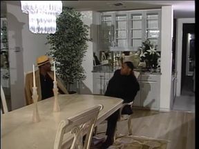 Three sluts suck and fuck two studs on the couch and get jizzed on