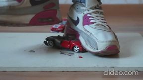 hard trample and crush toy car with sneakers