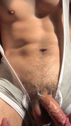 Japanese Student Wears Erotic Singlet and Jerk Off His Big Cock