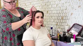 Step mama's huge natural boobs and body in hot, steamy threesome