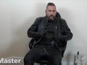 Leather daddy smokes cigar and jerks uncut cock PREVIEW
