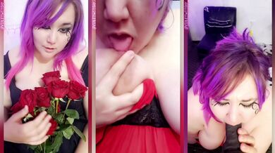 BBW Goth girl face fucked deep throat gagging on BBC messy sloppy blowjob