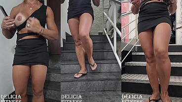 Exibindo em público na escadaria do mercado e no estacionamento