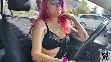 CAR PEDAL PUMPING FETISH BIG TITS TOP LESS HIGH HEELS