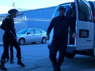 Large titted hottie gets drilled in the van