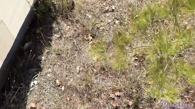 Blonde pink pussy gets roughly creampied in the woods by big cock rough sex cowgirl