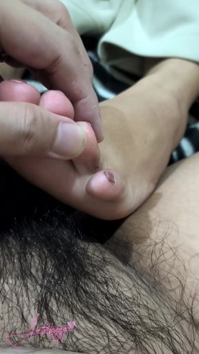 Acoletteyyy's Freshly Bared Feet From Shoes and Socks Made Him Cum Hard Then Tickles and Caresses His Post Orgasmic Cock Head