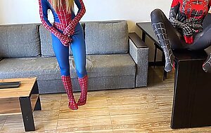 - Oh, no, I was bitten by a black spider! - And I was bitten by a red one. Let's squirt!