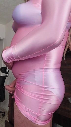Blue Satin Panties and Tight Pink Dress