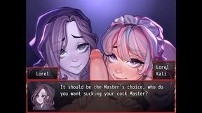 Ghost and maid compete in a double blowjob contest