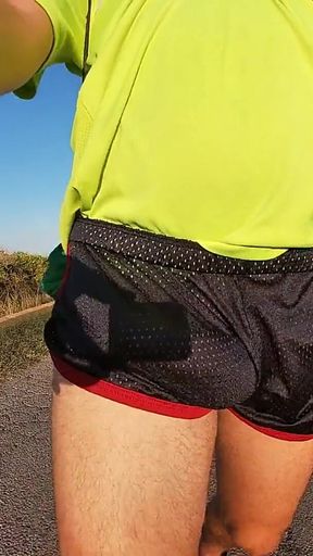 Tight Shiny Sport Shorts Bulging Routine (freeballing Outdoors)