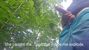 Risky Outdoor Jerk off - Almost Caught &amp; Huge Cumshot in the Woods