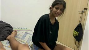 Skinny Colombian goddess worships my cock with hot wife and deep kissing
