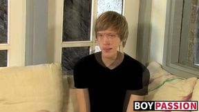 Interviewed young man Corey Jakobs masturbates and cum