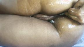 ”Black Skank Fingering Oiled Muff & Butt Close Up”