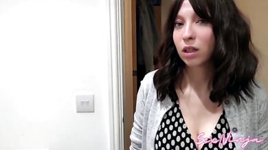 Mature woman in polka dots explores her pussy alone after kitchen chores